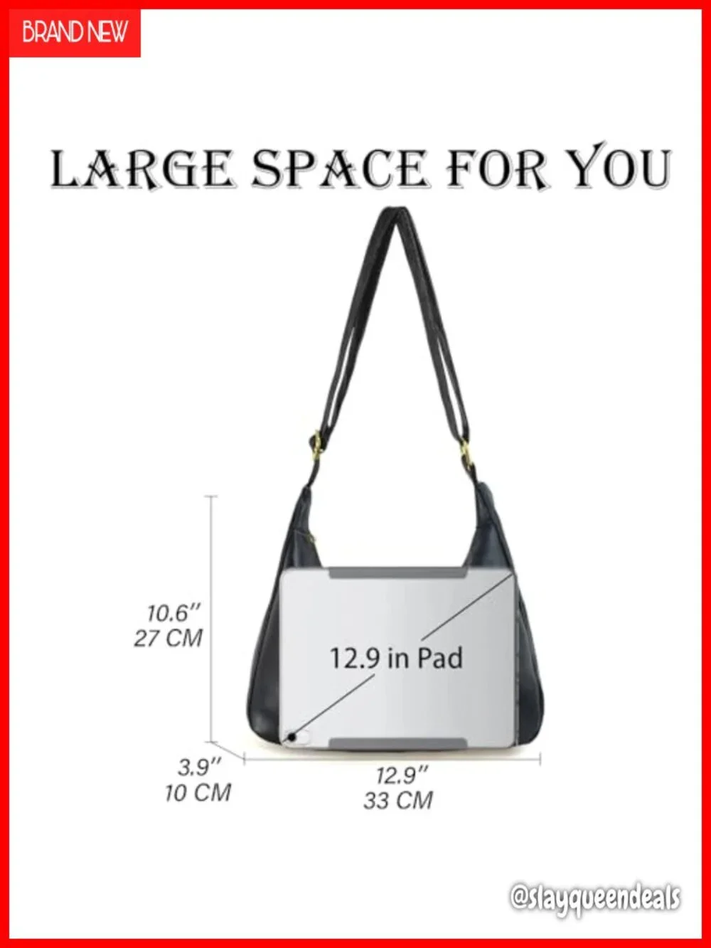 Vegan Leather Hobo Bag Soft Slouchy Shoulder Handbag Zipper Work Tote Travel